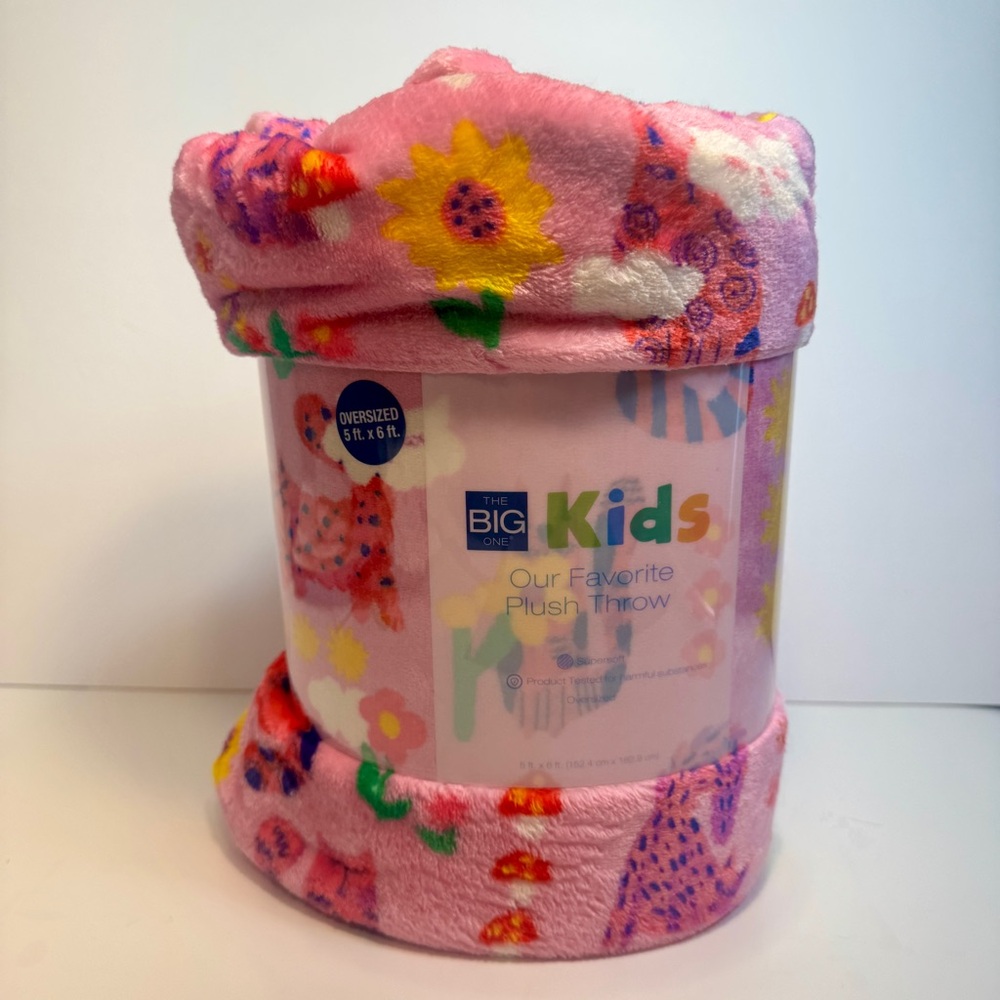 NWT. The Big One Kids Oversized Supersoft Plush Vibrant playful cats pattern